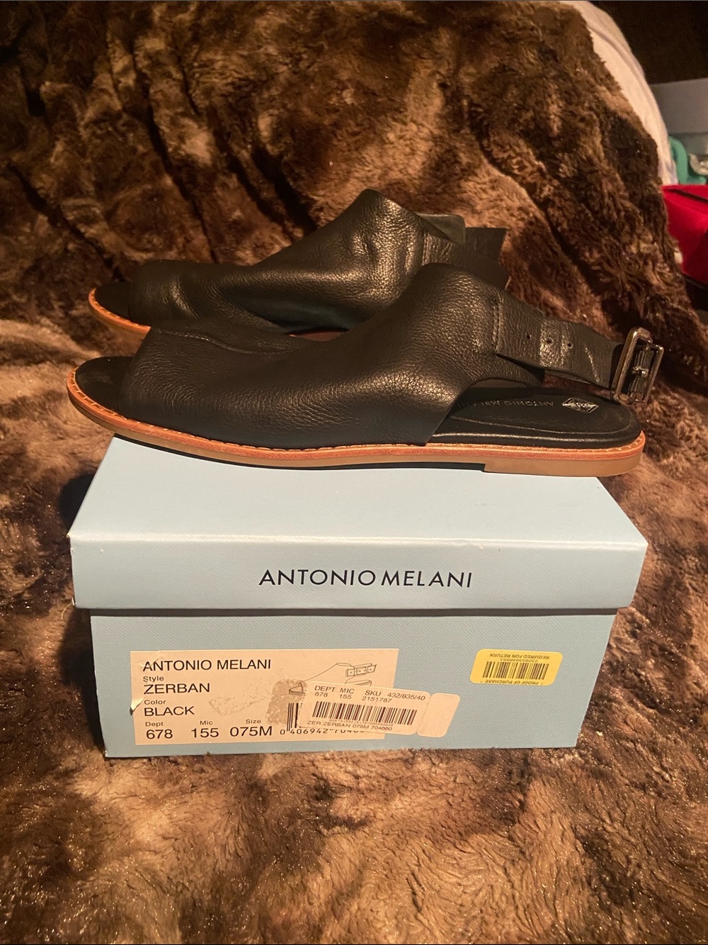 ANTONIO MELANI Black Leather Open-Toe Women’s Sandals with Side Buckle